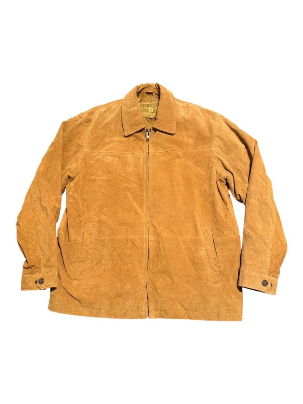 Boston Harbour Men's Suede Leather Jacket Full Zip Outerwear Large Tan Check Des